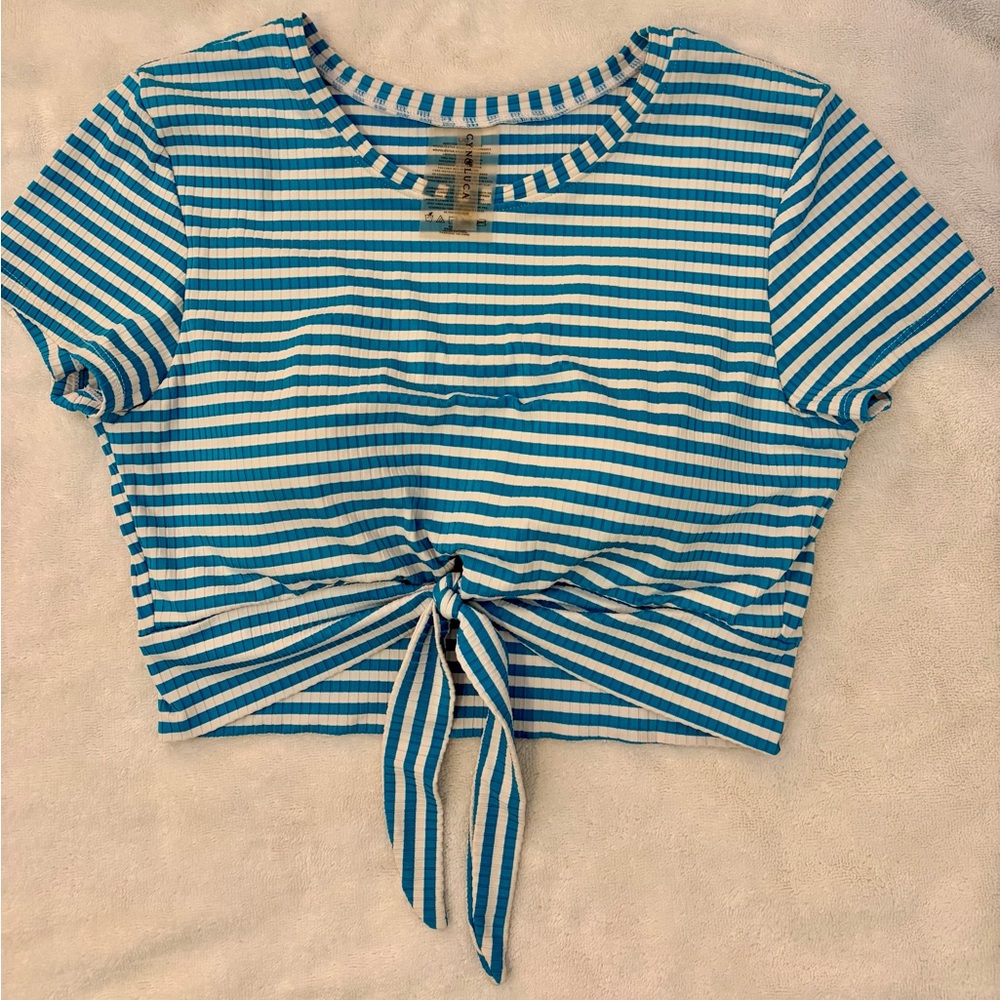 Blue and White Striped Bikini Set